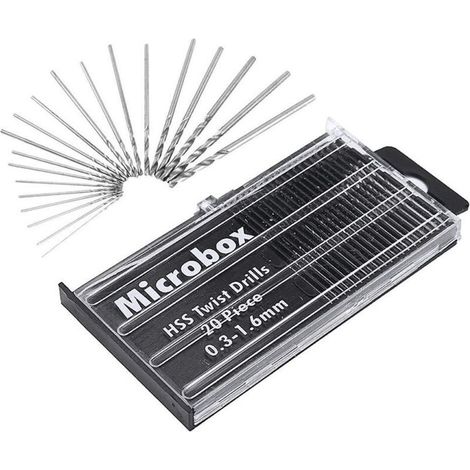 Kit de 20 mini forets hélicoïdaux HSS, ensemble de mini forets de précision, forets hélicoïdaux HSS 0,3 mm-1,6 mm, forets hélicoïdaux avec boîte pour la fabrication de modèles en bois, bricolage (1/5)