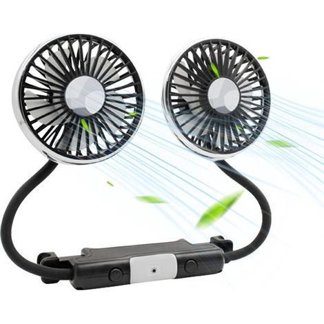 Ventilador eléctrico para el asiento trasero del coche，Modelo para reposacabezas，Giratorio 360°，12V，Doble cabezal de ventilador，Conexión USB (1/5)