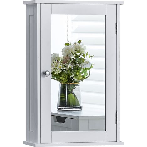 Armoire Murale de Salle de Bain Priano, Miroir, Étagère, Rangement, Blanc, 1 Porte (1/5)