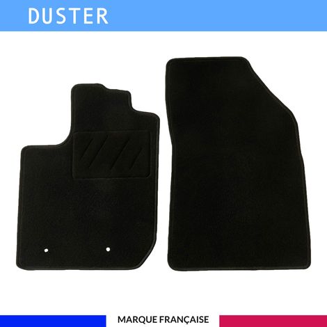 Tapis de sol voiture - Sur mesure pour  Dacia DUSTER (01/2018-05/2024) - Antidérapant : Clips de fixations et scratch - Tapis de sol avant 2 pièces - Moquette - Noir