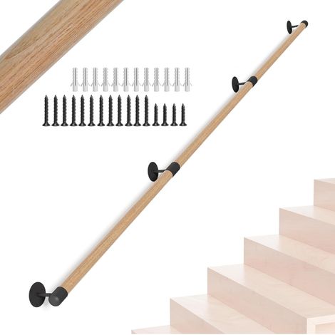Rampe d'escalier ronde en bois de 240 cm - Rampe d'escalier d'intérieur - Support mural - Rampe d'escalier - Couloir antidérapant - Lofts - Garde-corps de sécurité pour personnes âgées, enfants (1/5)