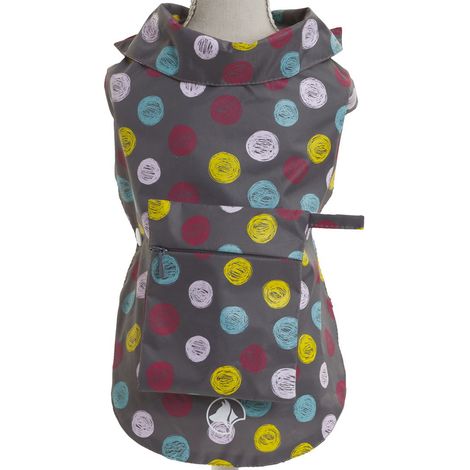 30 cm: Impermeabile GREY DOTS con taschino e foro per guinzaglio per cani
