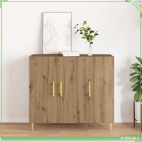 Buffet - ABI - Chêne artisanal - 3 portes - Bois d'ingénierie - 90 x 34 x 80 cm (1/5)