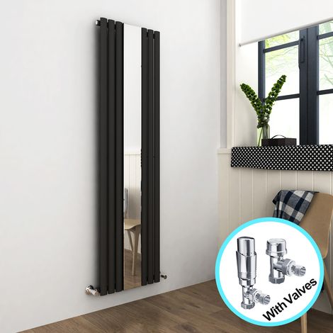 ELEGANT Vertical Mirror Radiator 1800 x 500mm Designer Anthracite Oval Column Panel Heating Rad with Chrome Thermostatic Radiator Valves (1/5)