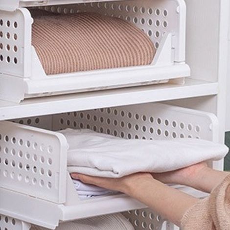 Armoire Pliable Panier de Rangement Superposé Tiroir Diviseur Étagère Empilable Organisateur de Vêtements 33x43x14cm