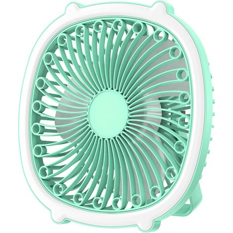 JSSEVN - Ventilador USB recargable, ventilador portátil de 3 velocidades con luz, soporte de pared 2 en 1, para tiendas de campaña, senderismo, aparcamientos y uso en exteriores (verde) (1/5)