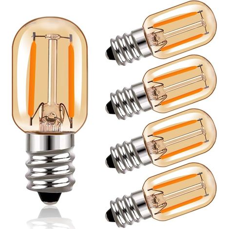 e14 Ampoule à filament LED 1w T22 Ampoules tubulaires en verre ambre Vintage Edison Ampoule 220V, ampoules équivalentes 10 watts 2200K blanc ultra chaud, 100 lumens non dimmable, paquet de 5 (1/5)