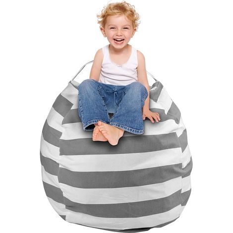 Rangement peluche, rangement chambre d'enfant, housses de pouf, sac de rangement, pouf, coussin de siège, enfant doux, polyvalent et confortable, rangement 23 pouces (gris)- (1/5)