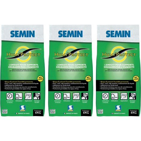 Enduit Spécial Maçonnerie Humides Semin - Humi'Protect - Intérieur/Extérieur - Poudre - Sac de 6 kg (lot de 3) (1/3)
