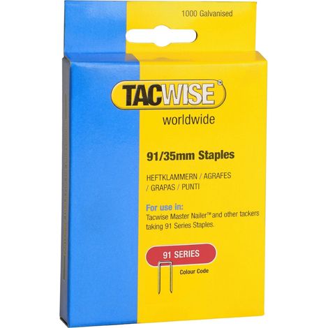 Pack of 1,000 Narrow Crown Staples (Type 91, 35mm Length) by Tacwise