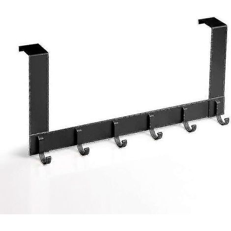 Crochet de porte à 6 crochets en aluminium, compatible avec les portes de 35 à 45 mm d'épaisseur, sans perçage, pour suspendre vestes et chapeaux. Noir. (1/2)