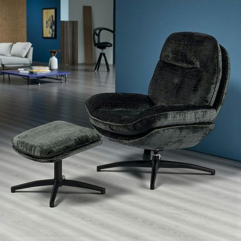 Fauteuil détente gris foncé pivotant avec repose-pieds IENA (1/3)