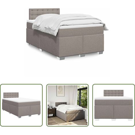 vidaXL Surmatelas - Sommier à lattes de lit avec matelas taupe 120x190 cm tissu (1/5)