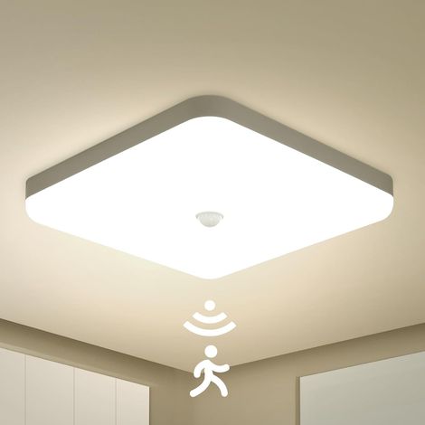 Plafonnier Led Detecteur de Mouvement Interieur, 30W Lampe Plafond Carre 25 cm, Blanc Neutre 4000K, IP56 Étanchéité, Luminaire Capteur Mouvement pour Couloir Garage Debarras (1/5)