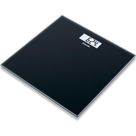 Pèse-personne numérique noir, avec écran LCD, indicateur de surcharge, arrêt automatique, design noir plat et élégant en verre