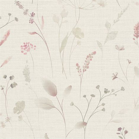 Empapelado estilo country Profhome 791703 papel pintado vinílico estampado en caliente tejido non tejido ligeramente texturado con ornamentos florales mate blanco blanco-crema rosa gris beige 5,33 m2 (1/5)