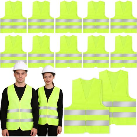 Confezione da 12 gilet riflettenti, gilet ad alta visibilità per auto, gilet fluorescenti, gilet riflettenti per auto, dotati di strisce riflettenti di alta qualità per conducenti e lavoratori, unisex (1/5)