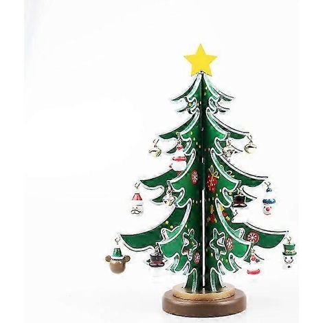 Mini sapin de Noël en bois à poser sur une table, ensemble de décorations de Noël (1 pièce, vert) (1/5)