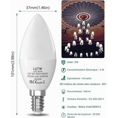 E14 5W 40W 560LM Cool White 6500K LED Light Bulb (1/4)