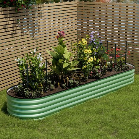 320CM Green Gardens Plan Oval-Shaped Galvanized Steel Raised Garden Bed (1/3)