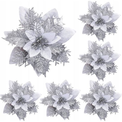 STELLA DI BETLEMME PER DECORAZIONE DI FIORI PER ALBERO DI NATALE, POINSETIA, 6 PEZZI [SE-GB6]