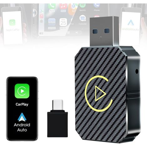 Adaptateur Carplay sans Fil Voiture et Android Auto, pour Voiture 2 en 1Mini Box, dongle Plug&Play convertit Filaire en Carplay sans Fil, pour Voitures avec AA et Carplay, USB C/A, Noir
