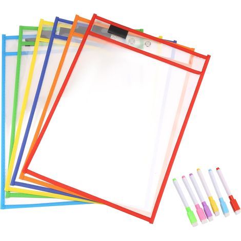 Buste Cancellabili a Secco Riutilizzabili, Confezione da 6 Buste Cancellabili a Secco Riutilizzabili, Proteggi Foglio per Colori Vari, Buste Cancellabili a Secco (1/5)