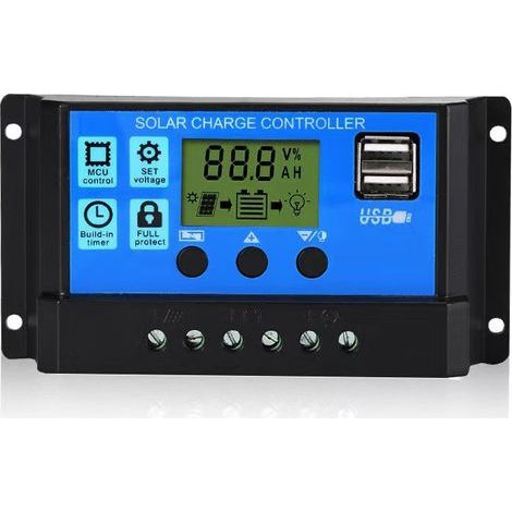 Régulateur de charge de panneau solaire PWM, 12 V/24 V, 20 A, écran LCD, double port USB (1/4)
