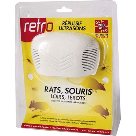 Insecticide biologique ACTO ULTRA.RAT SOURIS 280M² – Éloigne rats, souris, insectes rampants – Pour espaces confinés – 2 haut-parleurs – Retro (1/3)