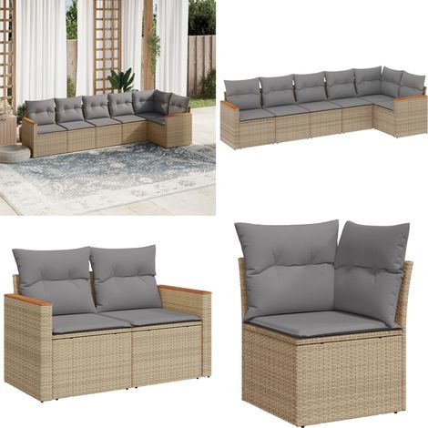 Salon de jardin avec coussins 6pcs mélange beige résine tressée - Ensemble Salon De Jardin - Mobilier De Jardin - Salon Extérieur - Canapé Jardin - Chaise Lounge - Home & Living