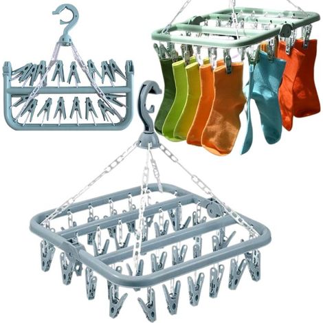 Appendiabiti da asciugatrice per calze, biancheria intima, bucato piegato, 32 clip (1/5)