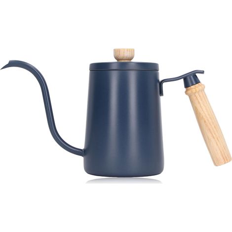 Bouilloire Bec Verseur 600ml Acier Inoxydable 304 Poignée en Bois pour Café et Boissons Bleue (1/5)