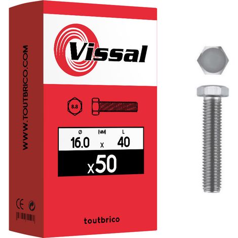 50 vis 16 X 40mm tête hexagonale classe 8.8 zingué - Vissal (1/2)