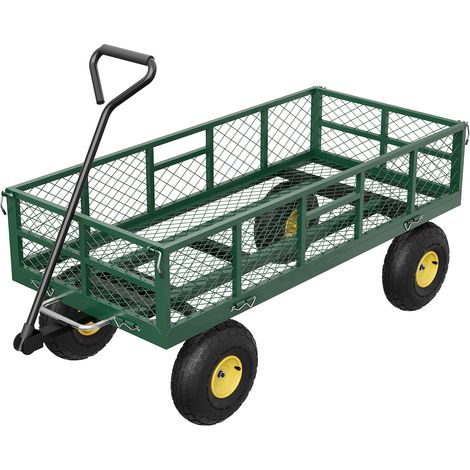 Chariot de jardin utilitaire à benne en acier 900 lb - Pneus pneumatiques 10" - Poignée pivotante 180° - Côtés grillagés amovibles - Vert/Noir/Jaune - TC1840-3 - Green body + black handle + yellow spo (1/5)