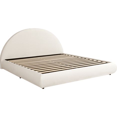 Cama tapizada doble 180x200 cm, somier elevable hidráulico, bouclé blanco, con cabezal (1/5)