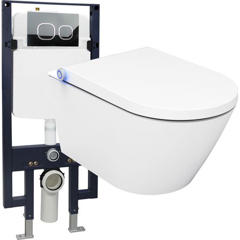 BERNSTEIN - Pack Bâti-support G3008 + Toilettes Japonais céramique, WC lavant japonais - 38,4x59,3x38cm - Basic 1102 - Plaque verre noir (1/5)