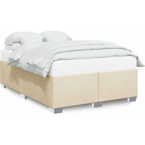 Lit double  Lit adulte  Cadre de lit sans matelas crème 140x190 cm tissu (1/5)
