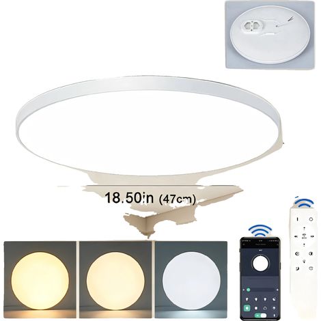 Lámpara de techo con control inteligente y opciones de regulación de intensidad, 47 cm (18,50 pulgadas) - Blanca (1/2)