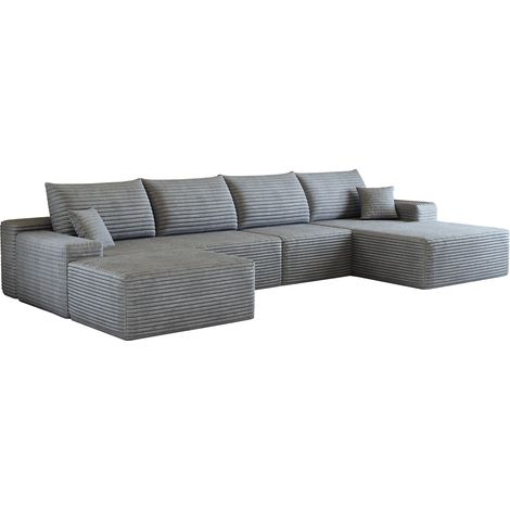 Divano Angolare Modulare 270.0 x 175.0 x 83.0 cm, Seduta Profonda in Velluto A Coste, Schiuma Ad Alta Elasticità, Grigio (1/5)