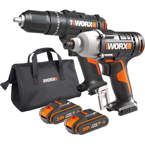 Kit perceuse-visseuse à percussion Worx WX370.9 20V et visseuse à percussion WX291.9 avec batteries et chargeur pour perçage et vissage (1/5)