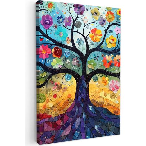 CUADRO EN LIENZO Arte - Árbol de la vida - Flores - Hippie Pinturas 40x60 cm