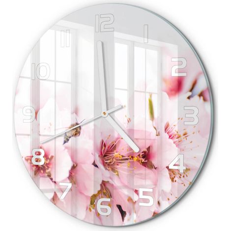 Horloge Murale Ronde Analogique en Verre Silencieuse Moderne Salon Cuisine Fleurs de cerisier fi 30 cm (1/5)
