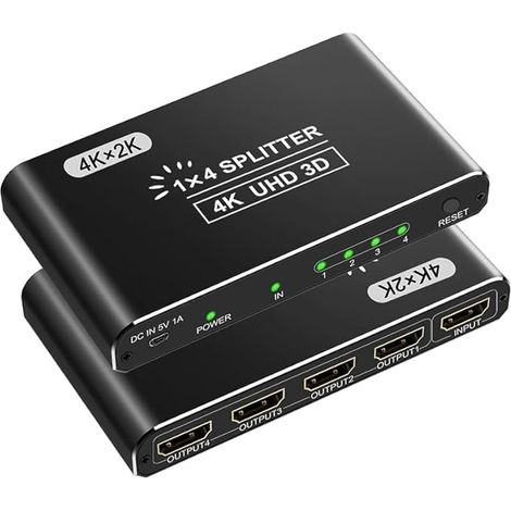 HDMI Splitter 1 Entree 4 Sorties - répartiteur hdmi 4k Compatible HDCP 4K 3D UHD 1080P HDTV pour lecteurs DVD Consoles de Jeux appareils de Streaming (1/5)