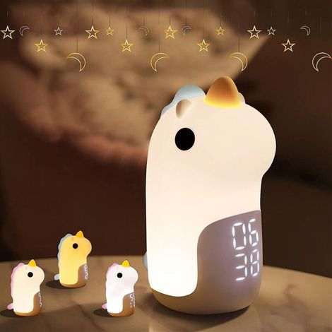 Wiederaufladbarer LED-Einhorn-Wecker für Kinder mit 3-farbigem Nachtlicht und Schlummerfunktion (1/5)