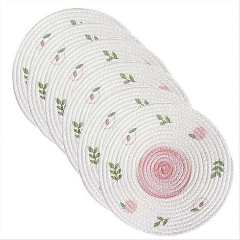 Dessous de plat tissé à motifs floraux printaniers, style rustique, antidérapant et chauffant, pour table. (1/5)