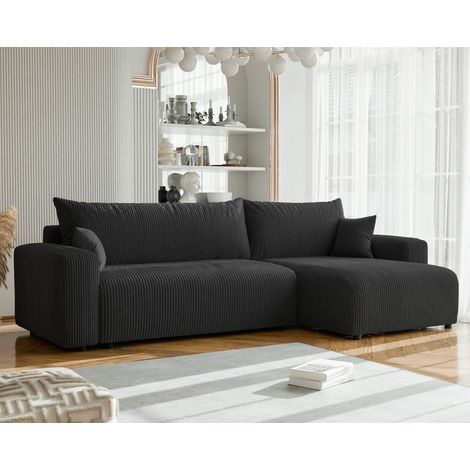 Ecksofa mit Schlaffunktion LUNA MAX in Stoff Poso Schwarz Ottomane Rechts