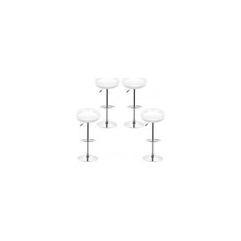Ensemble 4 Tabourets de bar design plastique ABS, Chaises Hauts avec Dossier et Repose-pieds, Rotatif sur 360°,Hauteur Réglable, Pied Chromé,Blanc (1/5)