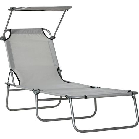 Transat pliant, chaise longue de jardin avec auvent, chaise longue avec dossier réglable 4 positions, chaise longue de camping résistante aux intempéries, charge maximale 120 kg, pour jardin, plage, p