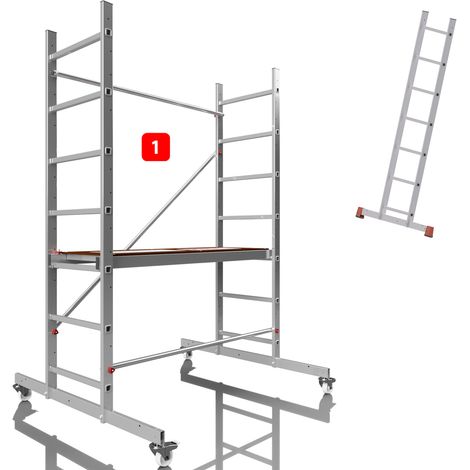 AluCombine 3.0 - 300, Arbeitshöhe 3m, Leiterngerüst mit Traverse & 4x Laufrollen