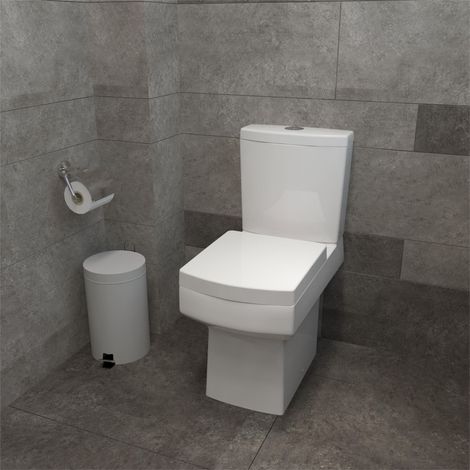 AICA Bathroom Close Coupled Square Toilet Pan Soft Close Seat Ceramic WC